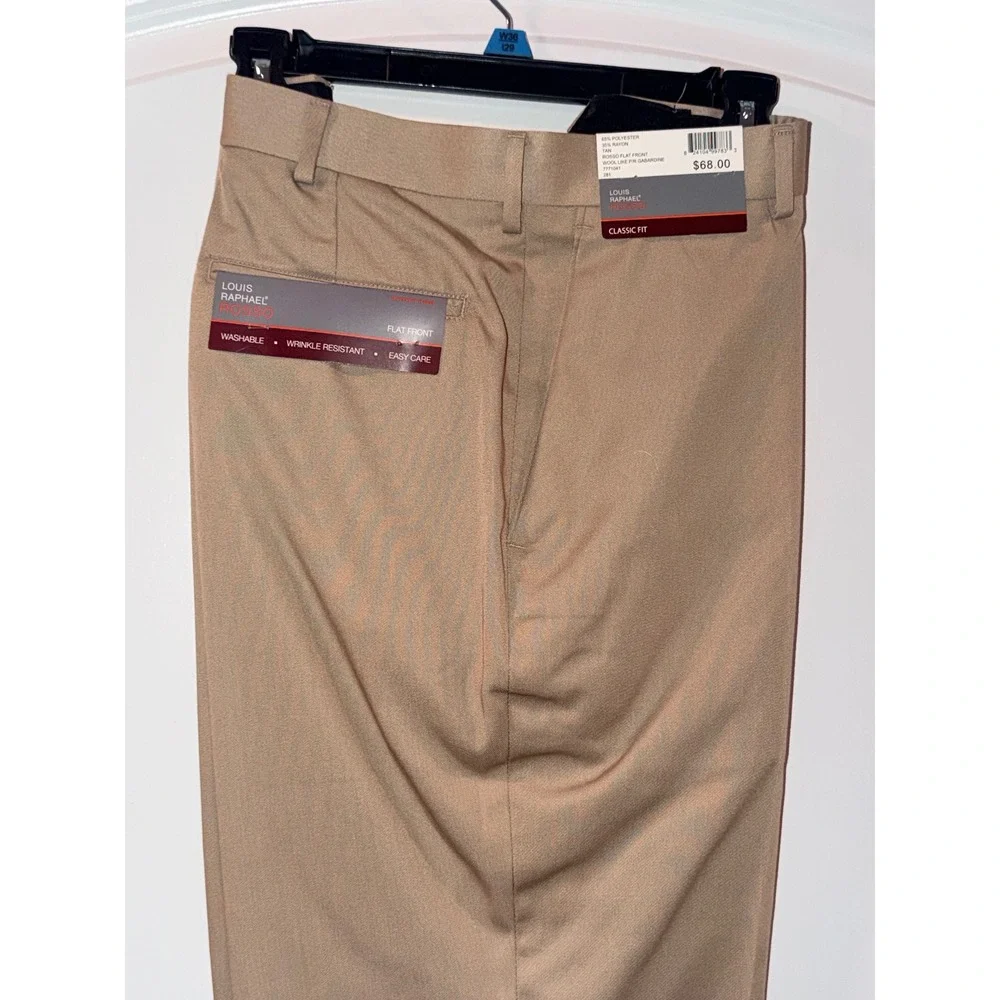Louis Raphael Rosso Mens 36X29 Tan Classic Fit Flat Front Dress‎ Pants NWT